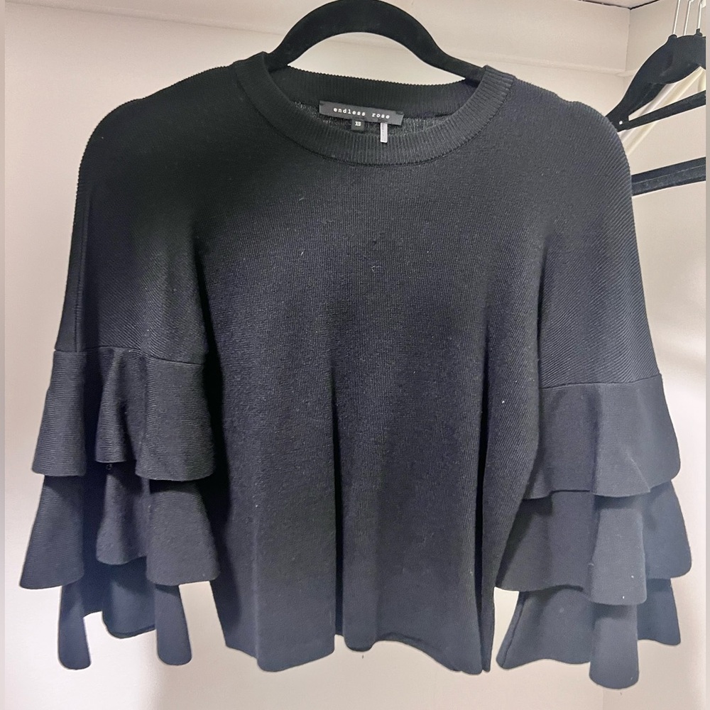 Endless Rose Black Ruffle Sleeve Sweater